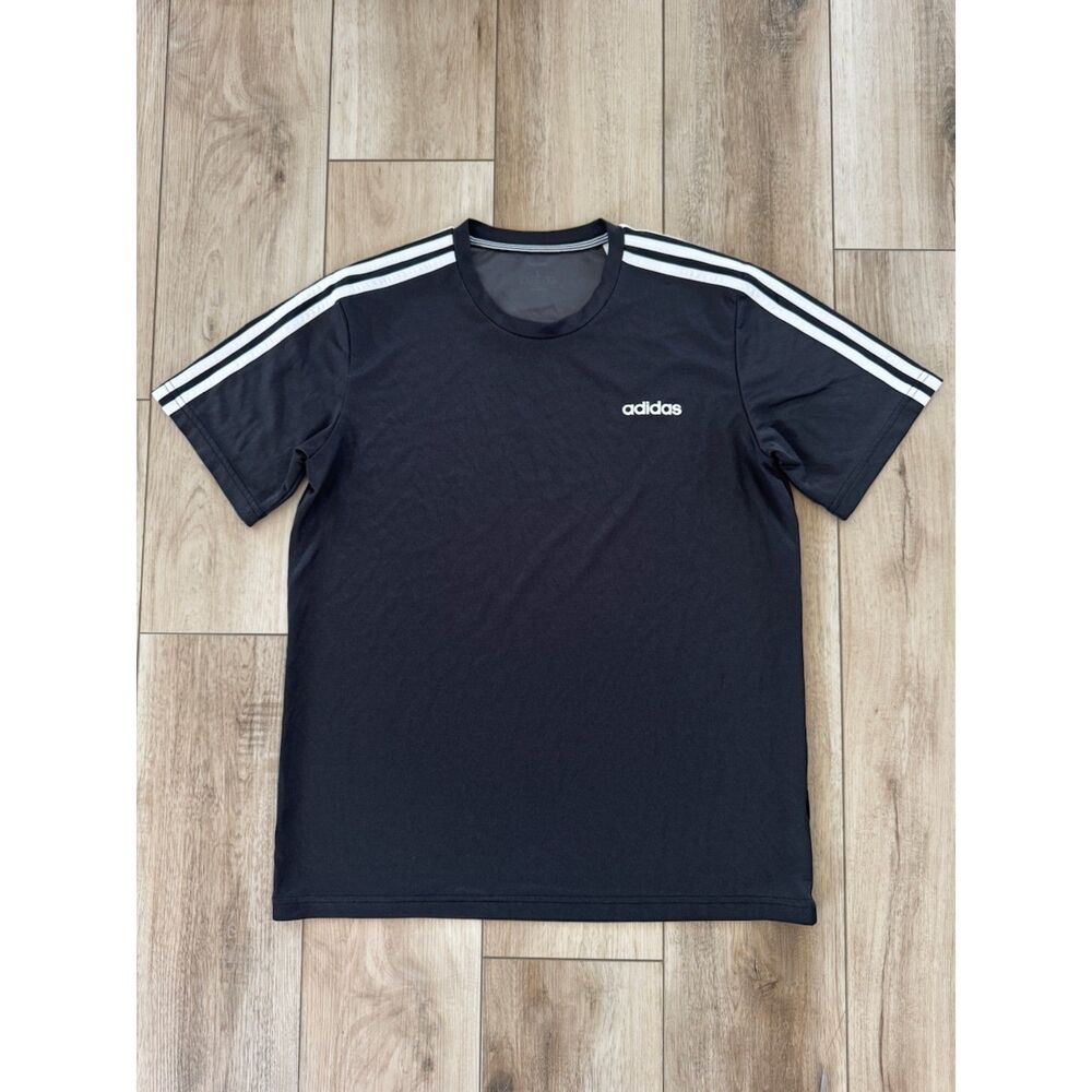 Adidas Climalite Black T-Shirt Mens Large 3 Stripe Athletic Gym Shirt Logo Sport - Picture 1 of 10